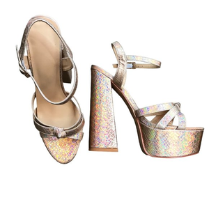 Mettesally Women's Prism Shiny Open Toe‎ Sandals Chunky Block Platform Heels 8.5